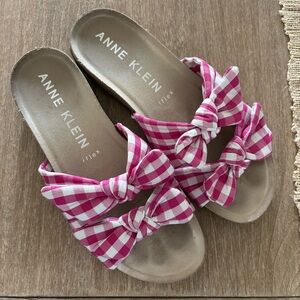 Anne Klein Gingham Pink Bow Sandals